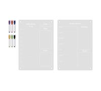 Lot de 2 tableaux magnétiques effaçables à sec en acrylique transparent avec 6 marqueurs pour écrire des listes de choses à faire, un réfrigérateur avec 6 marqueurs, bloc-notes mural, convient pour