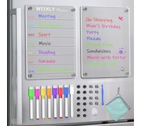 Lot de 2 Tableaux Magnétiques Frigo Planning Semaine Transparent de Course Avec 8 Couleurs de Marqueurs, Aimants et Tôles (20 x 30 cm)