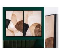 PEGANE Lot de 2 Tableaux Peinture à l'huile,Peinte à la Main Abstraite avec Cadre en Bois Coloris Noir - Longueur 120 x Profondeur 4 x Hauteur 90 cm