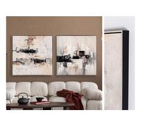 PEGANE Lot de 2 Tableaux Peinture à l'huile,Peinte à la Main Abstraite avec Cadre en Bois Noir - Longueur 160 x Profondeur 4 x Hauteur 80 cm