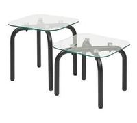 Lot de 2 tables basse en verre et métal noir - Longueur 50 x largeur.50 x Hauteur 49,5/39,5 cm - PEGANE -
