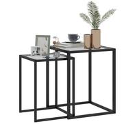 Lot de 2 tables basse gigogne - HOMCOM - empilable - plateau en verre trempé cadre en acier, patins antidérapants - noir