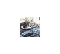 Lot de 2 tables basses 56 et 46 cm en aluminium argenté et métal noir