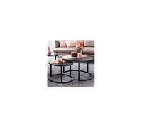 Lot de 2 tables basses 60 et 44 cm en manguier et effet pierre noire