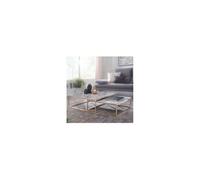 Lot de 2 tables basses 75 et 65 cm aspect marbre blanc et acier doré