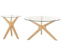 Lot de 2 tables basses à plateau de verre et bois clair VALLEY