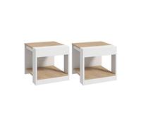 HomCom Lot de 2 tables d'appoint – Bout de canapé & chevet – Bois rustique 40×40×45 cm Blanc/Naturel
