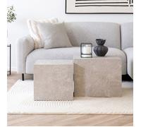 Lot de 2 tables basses carrées 40 et 50 cm effet marbre beige
