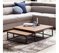 Lot de 2 tables basses carrées 75 et 65 cm en sheesham - SINKI