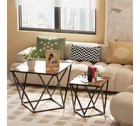 Lot de 2 tables basses carrées, modernes, en verre, petite table d'appoint, table basse, table basse, pour salon, chambre à coucher, bureau, verre teinté au thé