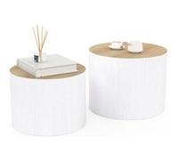 IDMarket – Lot de 2 tables basses Galia cylindres gigognes bois et blanc