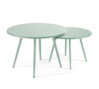 Lot de 2 tables basses de jardin en acier vert sauge 50 cm Palavas, Oviala