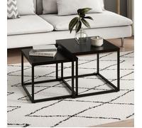 Home Collective Lot de 2 Tables Basses carrées en Bois - Table d'appoint 2 en 1 - avec Structure en métal - pour Salon, Bureau, Table d'appoint Loft Design Twin - Noir