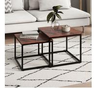 Lot de 2 tables basses de salon - Tables gigognes - Table basse carrée - Set de 2 tables - Style industriel - Chêne foncé