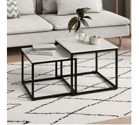 Lot de 2 tables basses de salon - Tables gigognes - Table basse carrée - Set de 2 tables - Style industriel - Blanc