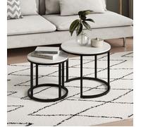 Lot de 2 tables basses de salon - Tables gigognes - Table basse ronde - Set de 2 tables - Style industriel - Blanc