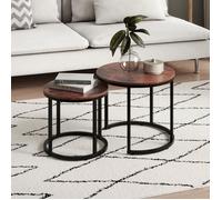 Lot de 2 tables basses de salon - Tables gigognes - Table basse ronde - Set de 2 tables - Style industriel - Chêne foncé