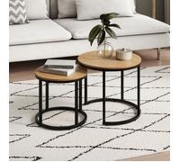 Lot de 2 tables basses de salon - Tables gigognes - Table basse ronde - Set de 2 tables - Style industriel - Chêne clair