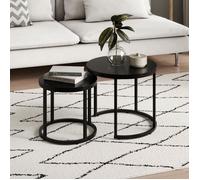 Lot de 2 tables basses de salon - Tables gigognes - Table basse ronde - Set de 2 tables - Style industriel - Noir