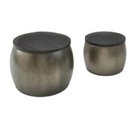 Lot de 2 tables basses design en bois massif de mangue - Rondes - Argenté - Table de salon en aluminium avec couvercle amovible - Table d'appoint moderne en métal/bois - 2 pièces avec espace de