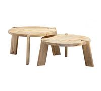 Lot de 2 tables basses design en bois massif de manguier clair - Table d'appoint ronde en bois - Set de table 2 pièces - Table basse en bois