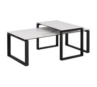 Lot de 2 tables basses - EMOB - Nicola - Plateau en céramique blanc - Cadre noir mat - Style contemporain