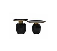 Lot de 2 Tables Basses en Acier Emaillé Noir et Doré - SIBYLLE -