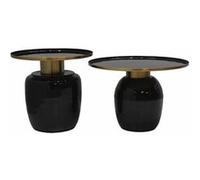 SIBYLLE - Lot de 2 Tables Basses en Acier Emaillé Noir et Doré