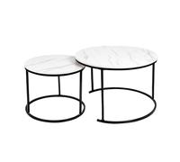 Lot de 2 Tables Basses en marbre doré avec 1 Grande Ronde et 1 Petite Table(70 + 50 cm), Tables gigognes,Aspect marbre Table d'appoint Moderne pour Le Salon, 70 * 70 * 45cm-Noir et Blanc