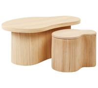 Lot de 2 Tables Basses en Rotin Plateau Naturel Rangement Style Boho Salanti