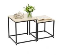 Lot de 2 tables basses gigognes 40/35 effet vieilli design industriel,composé de deux tables carrées, une grande et une petite, pouvant être disposées de manière flexible,Érable blanc + pieds noirs
