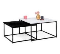 IDMarket - Lot de 2 Tables Basses gigognes Alaska carrées 60/70 Effet marbre et Noir Pieds métal