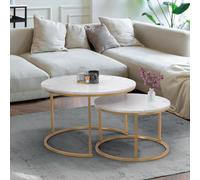 Lot de 2 tables basses gigognes alaska rondes 54-70 effet marbre et pied doré Multicolore