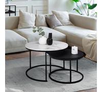 Lot De 2 Tables Basses Gigognes Alaska Rondes 54/70 En Bois Effet Marbre Et Noir Pieds Métal Multicolore