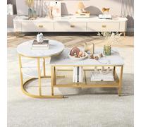 Lot de 2 tables basses gigognes amovibles avec cadre en métal pour salon, chambre à coucher, bureau et table de chevet, table basse d'appoint d'appoint (doré)