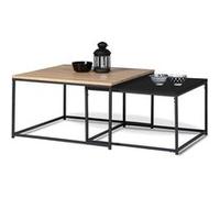 IDMarket – Lot de 2 tables basses gigognes Boston 60/70 métal noir et bois – design industriel