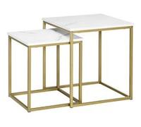 HOMCOM Tables gigognes, lot de 2, tables basses carrées, table d'appoint, armature en acier blanc or