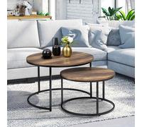 Lot De 2 Tables Basses Gigognes Dayton Rondes 54/70 Effet Vieilli Design Industriel Multicolore