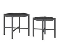 Lot De 2 Tables Basses Gigognes De Jardin Aluminium Verre Trempé Noir