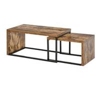 HomCom – Lot de 2 tables basses gigognes Design industriel 90×48×42cm Noir aspect vieux bois