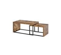 HOMCOM Lot de 2 Tables Basses gigognes Design Industriel encastrable dim. Grande Table 90L x 48l x 42H cm métal Noir Aspect Vieux Bois