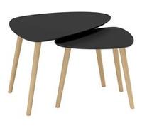 HOMCOM - Lot de 2 tables basses gigognes design scandinave - Pieds et plateau en bois - Noir