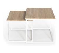 Lot de 2 tables basses gigognes DETROIT 40/45 design industriel bois et métal blanc Blanc G