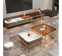 Lot de 2 tables basses gigognes dorées industrielles - Table d'appoint pour salon - Assemblage facile