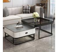 Lot de 2 tables basses gigognes dorées industrielles - Table d'appoint pour salon - Assemblage facile