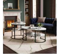 Lot de 2 Tables Basses Gigognes Effet Marbre 80 cm | Tables de Salon Ovale et Ronde