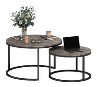 HOMCOM Lot de 2 Tables Basses gigognes, Table Basse Ronde, empilable, Design Industriel, Pieds en métal, Gris