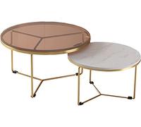 Lot de 2 tables basses gigognes empilables avec tapis antidérapants, design vintage rond peu encombrant pour petits espaces de vie