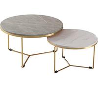Lot de 2 tables basses gigognes empilables avec tapis antidérapants, design vintage rond peu encombrant pour petits espaces de vie