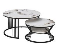 Lot de 2 tables basses gigognes en céramique "Ombre" - 70 x 70 x 45 cm - Blanc
